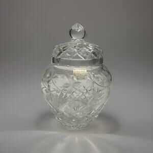 VTG Poland Fifth Avenue Ginger Jar Full Lead Crystal Clear Hand Cut Etched SALES